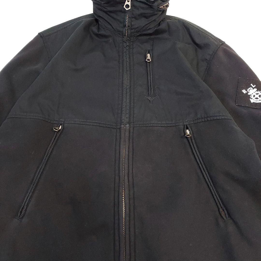 90s ポロバイラルフローレン 異素材レイヤード 裏起毛 ブルゾン L 黒