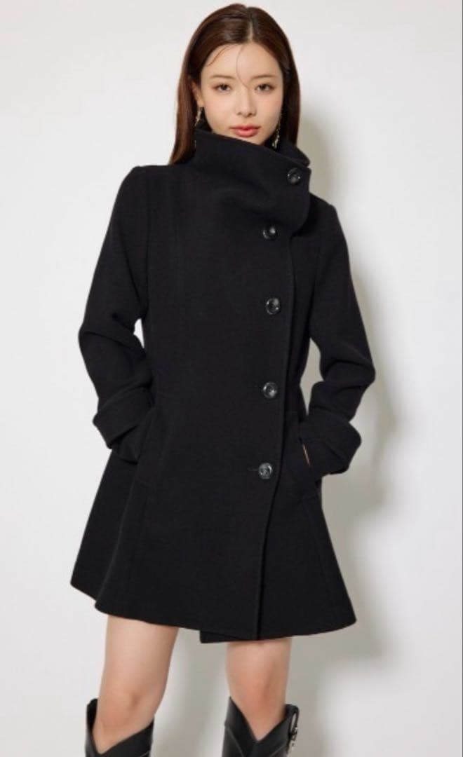 ステンカラーコート25オーバーネックシンデレララインミニコート rienda