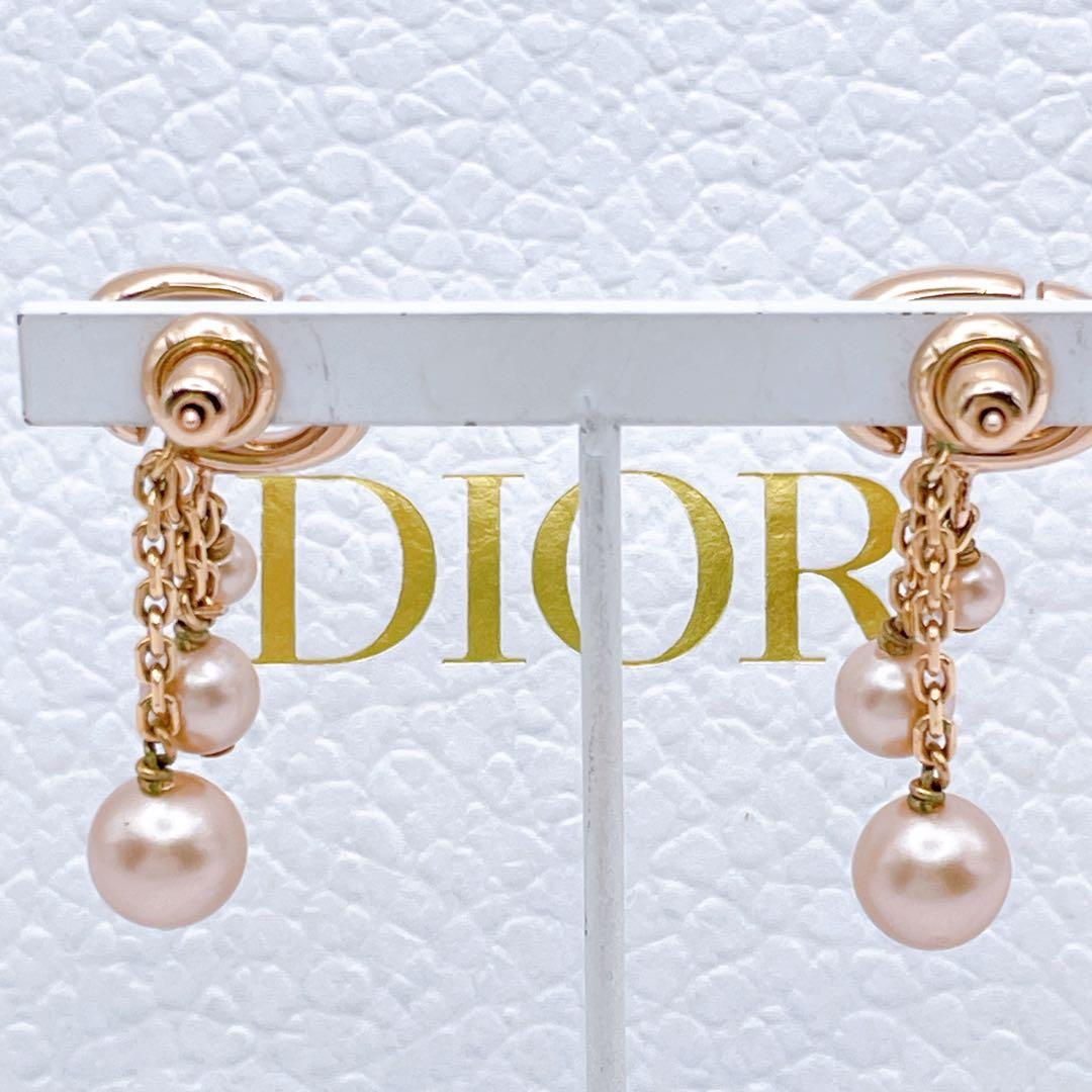 Christian Dior ピアス　ネイビー　パール　トリプル　ピンクゴールド