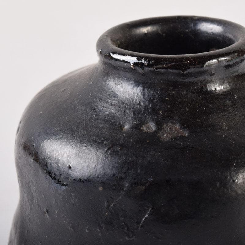 十二代　楽吉左衛門　弘入作　黒楽瓢形茶入　書付　仕覆付　淡々斎極め箱　V8273