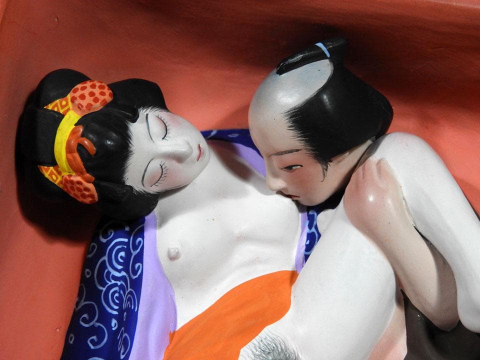 ●戦前傑作 昭和博多人形 貴重 眠り猫 子孫繁栄 子宝縁起物 春画 共箱 完品