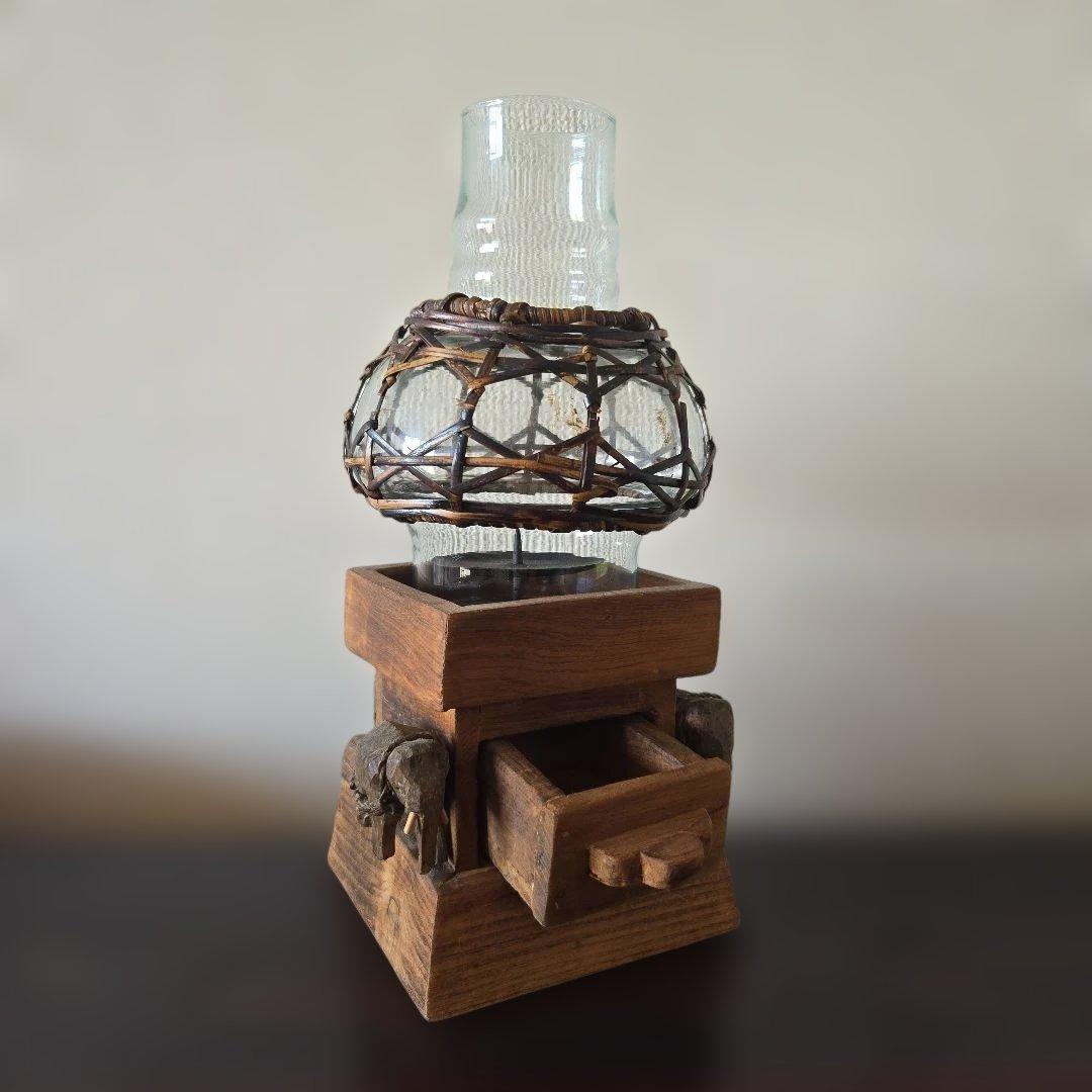 ヴィンテージ ビンテージ 海外 民族 工芸品 木製 像 ロウソク台 ランタン