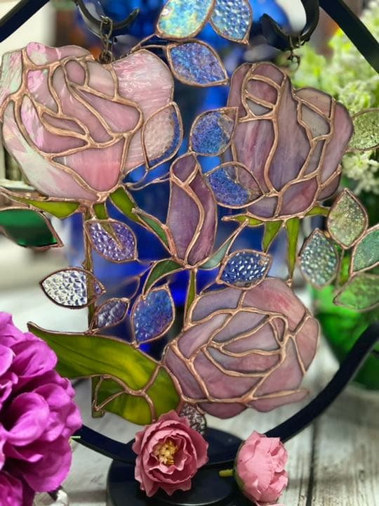 ステンドグラス　Rose flower basket【受注作品】