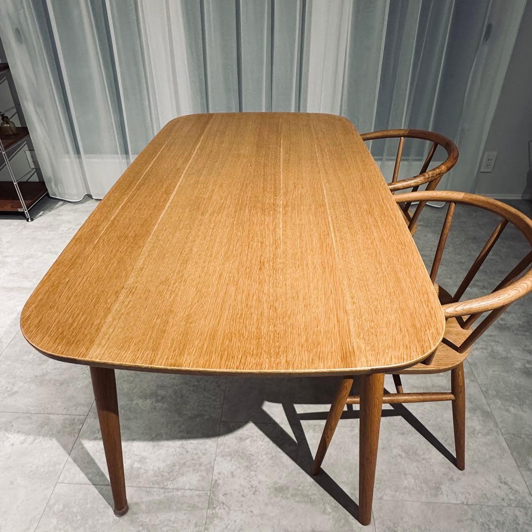 【手渡し】無印良品 オーク材テーブル丸脚/アームチェア丸脚(2脚) 中古品