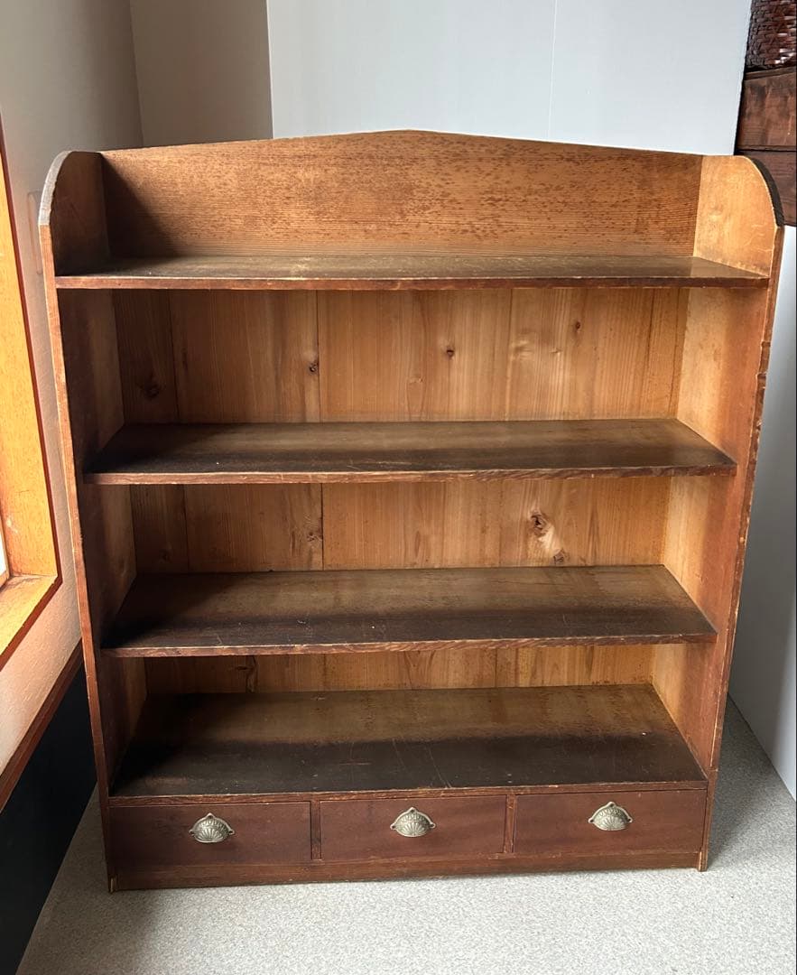 アンティーク 木製引き出し付飾り棚　チェスト 食器棚 本棚 レトロ　抽斗　古道具