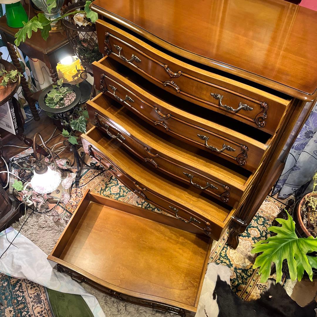 雪　Sale 美品　アンティーク 猫脚　５DRキャビネット