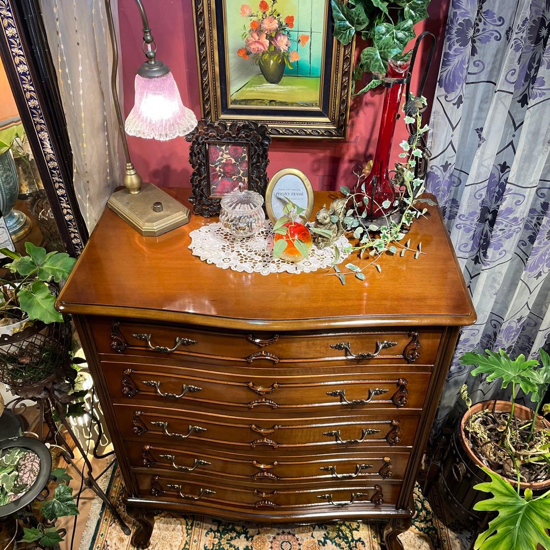 雪　Sale 美品　アンティーク 猫脚　５DRキャビネット