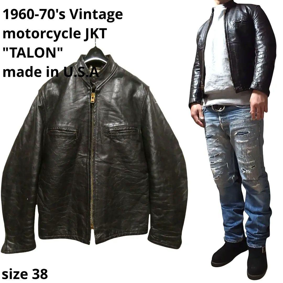 60-70sヴィンテージ！五角形TALON＆逆ハの字！シングルライダース濃茶