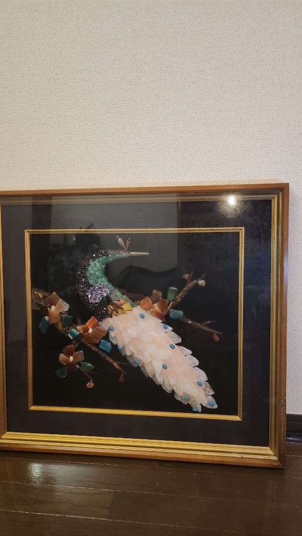 クジャク　水晶　絵画　天然石　クリスタルアート