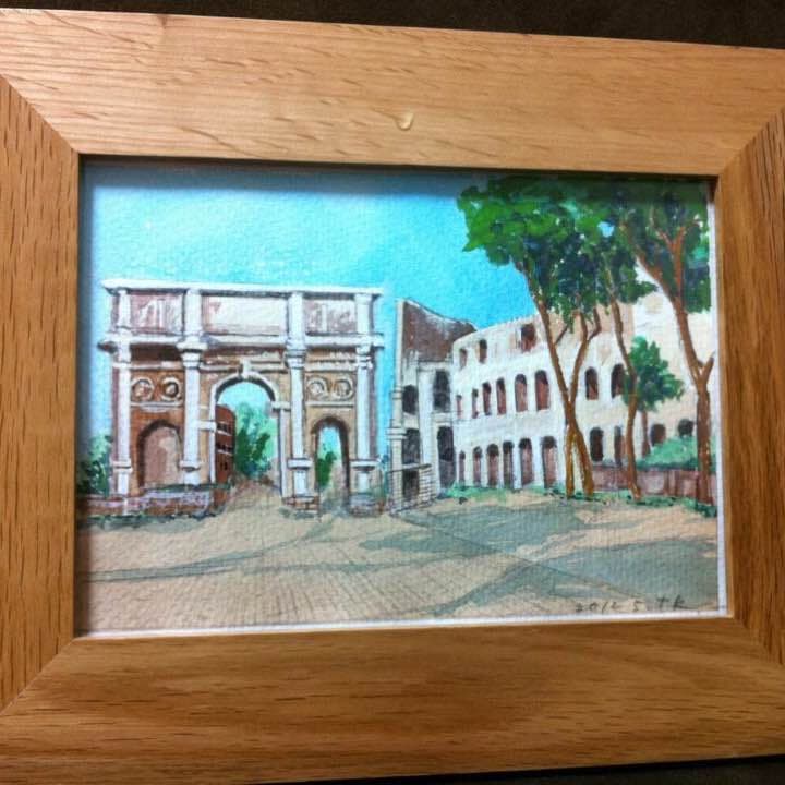 ローマの風景(水彩画)額付き