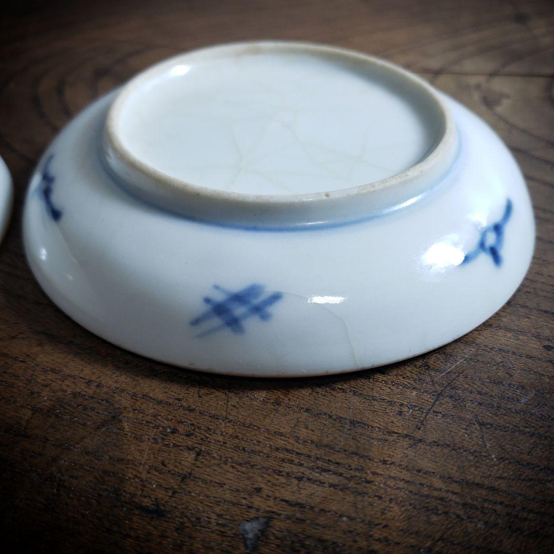 小皿　絵皿　色絵付け　古伊万里　明治　大正　鳥　波　滝　2枚