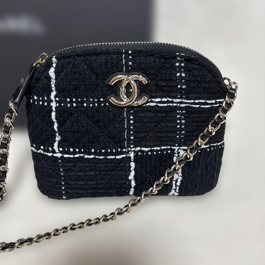 CHANEL ツイード チェック柄 ショルダーバッグ