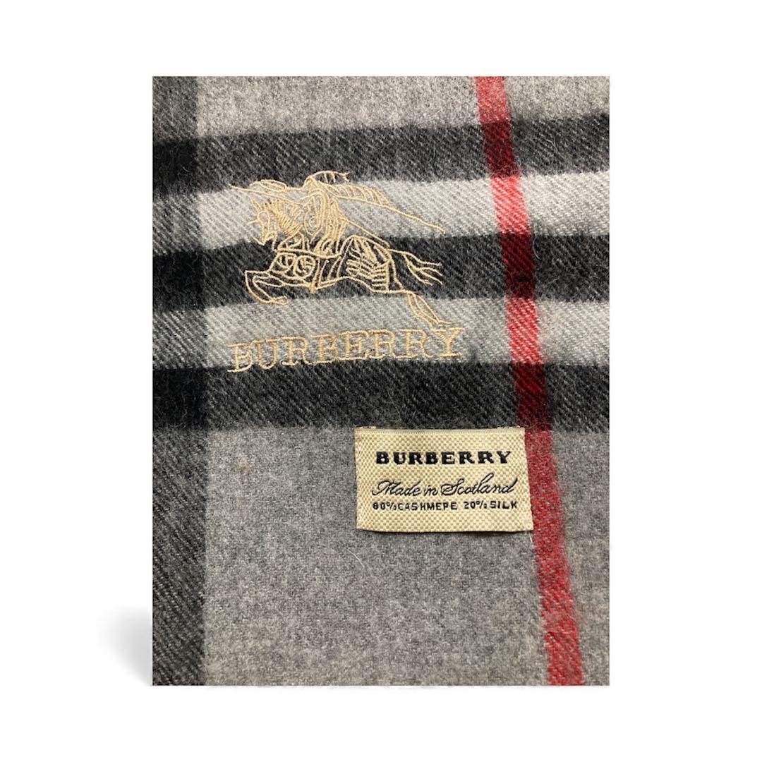 BURBERRY カシミヤシルク マフラー メガチェック　バーバリー グレー