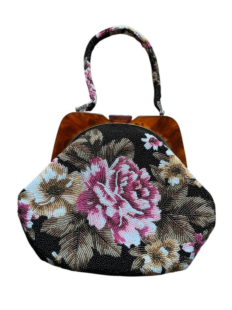 ビンテージ　ビーズバッグ　 花柄 総柄　ハンドバッグ 和装 洋装 フォーマル