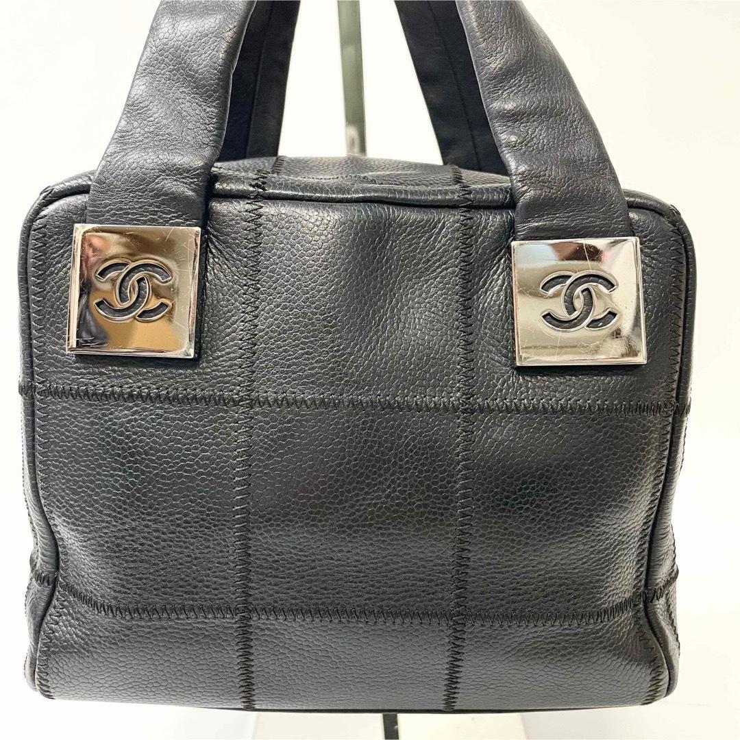 sigeta19シャネル　キャビアスキン　チョコバー　ハンド　ミニボストン