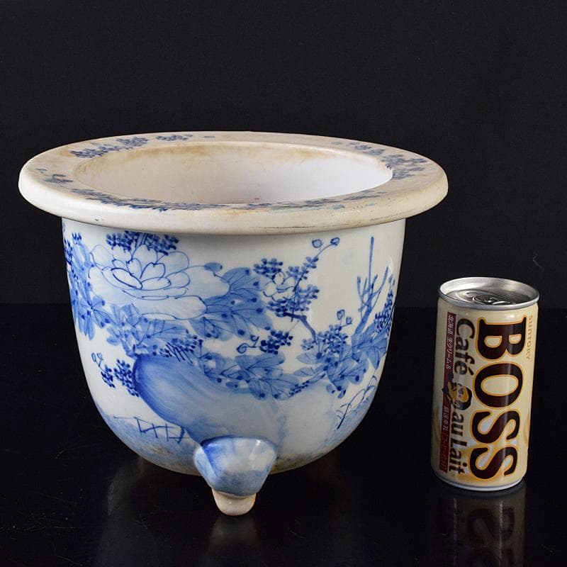 瀬戸焼　古瀬戸　花草文　三つ足植木鉢　蘭鉢　V　R8265