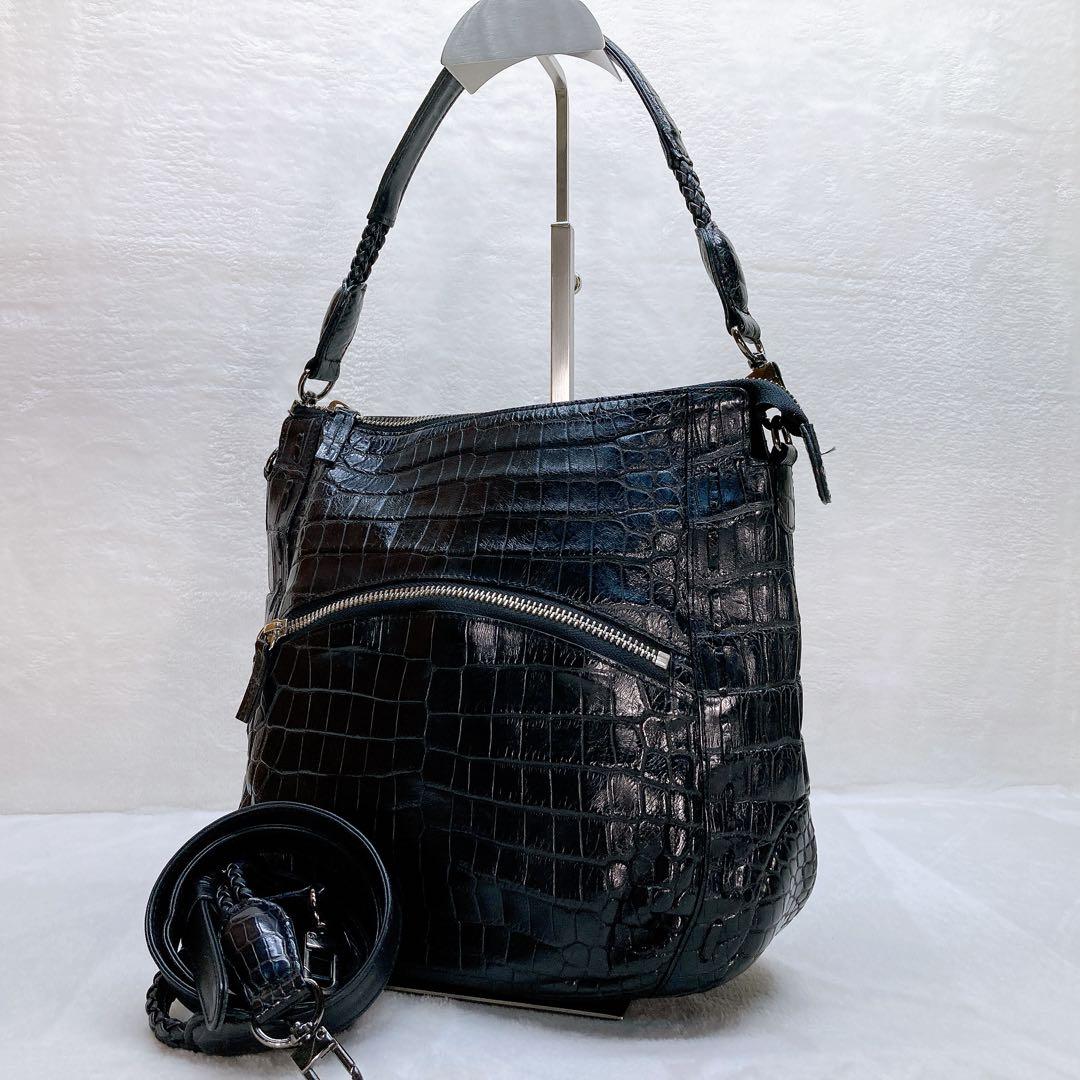 ✨美品✨クロコダイル マットクロコ 2wayショルダーバッグ レザー ブラック