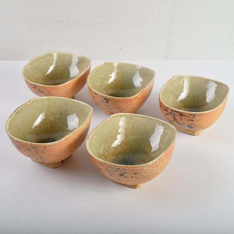 茶道具　須田祥豊造　信楽写　花橘茶碗　五客　共布共箱　V　R9366B