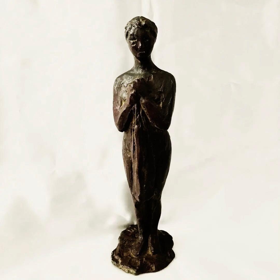 峯　孝氏作　『祈り』ブロンズ彫刻 約25cm
