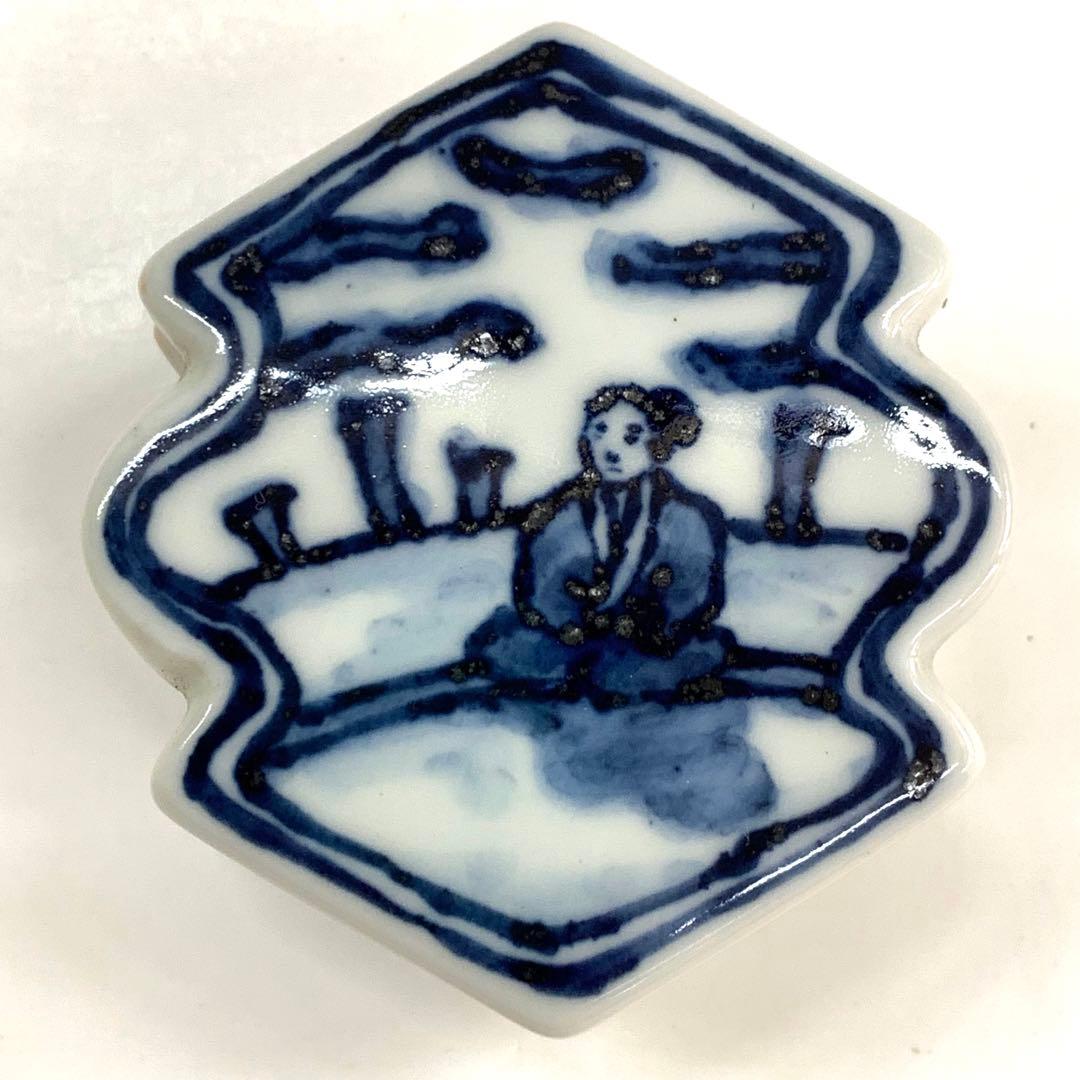 【香合　染付　松皮菱】平安桃山窯