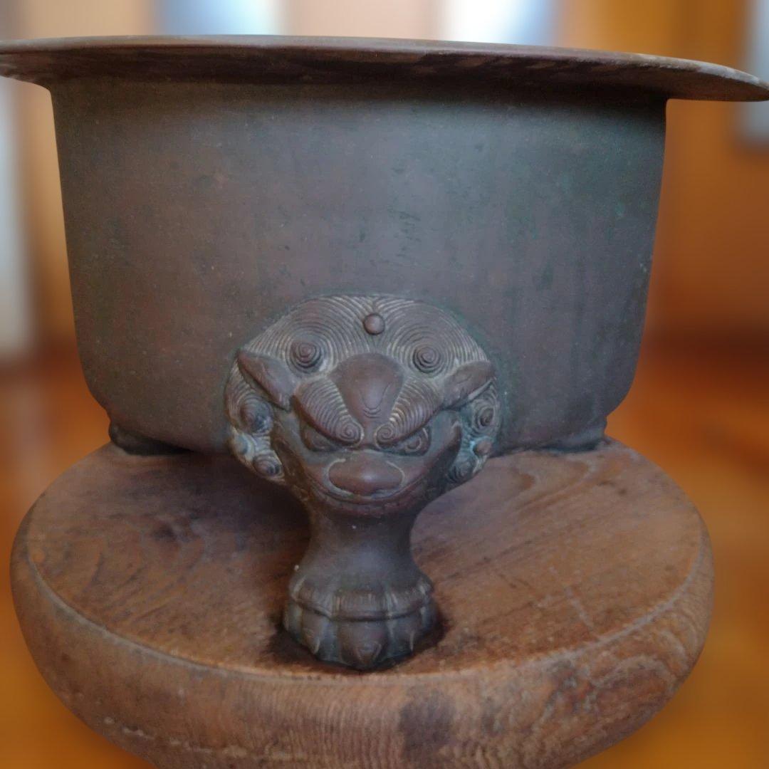 古美術　古銅造　獣足 唐獅子　火鉢
