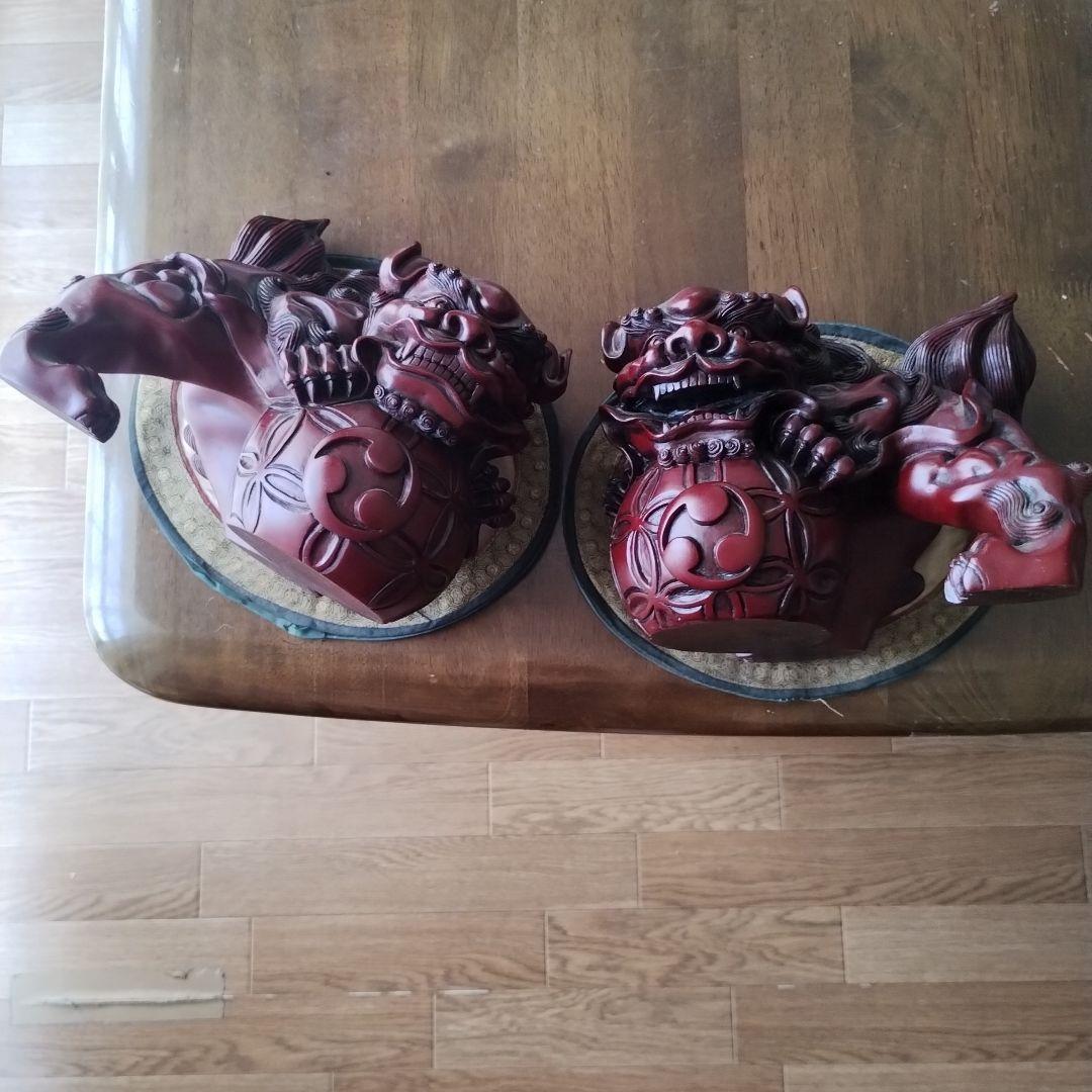 レトロ沖縄　シーサー置物　二体セットと鳥柄シート