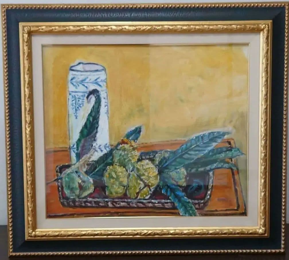 菅村武次郎作の静物画《栗と水差し》