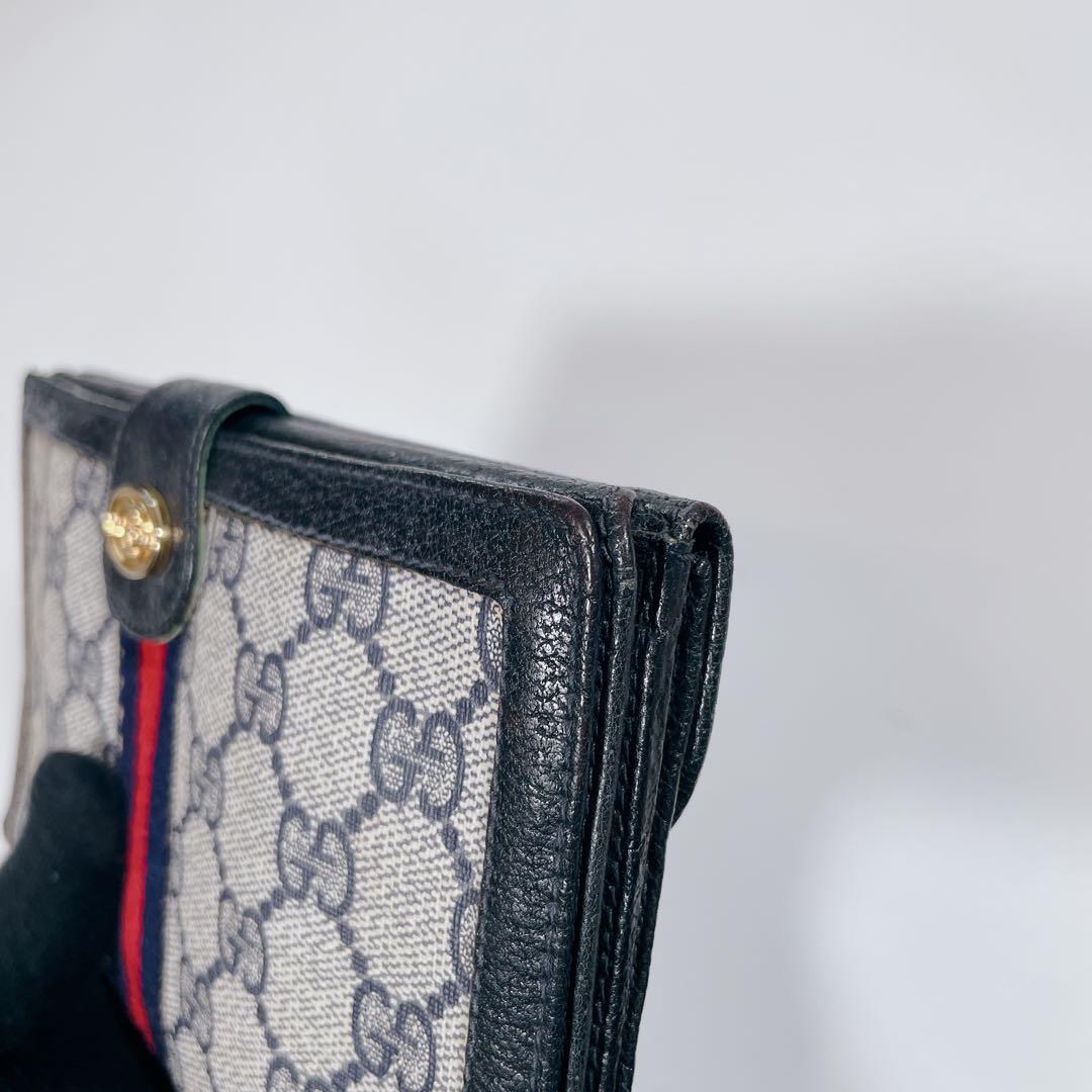 GUCCI　オールドグッチ　シェリーライン　GG柄　PVC　レザー　三つ折り財布