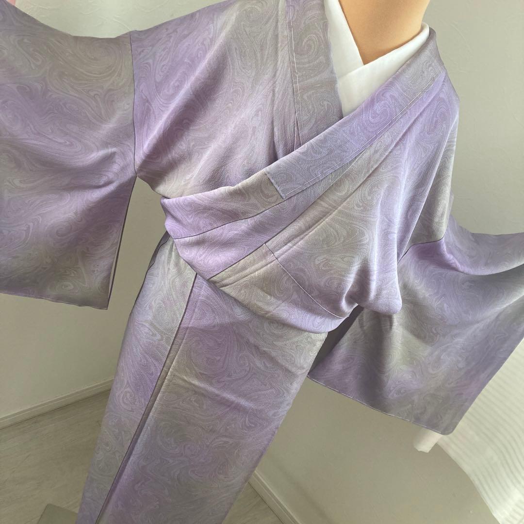 新品　淡い紫パープル　墨流し　訪問着　おしゃれ　モダン　トールサイズ　裄長　小紋