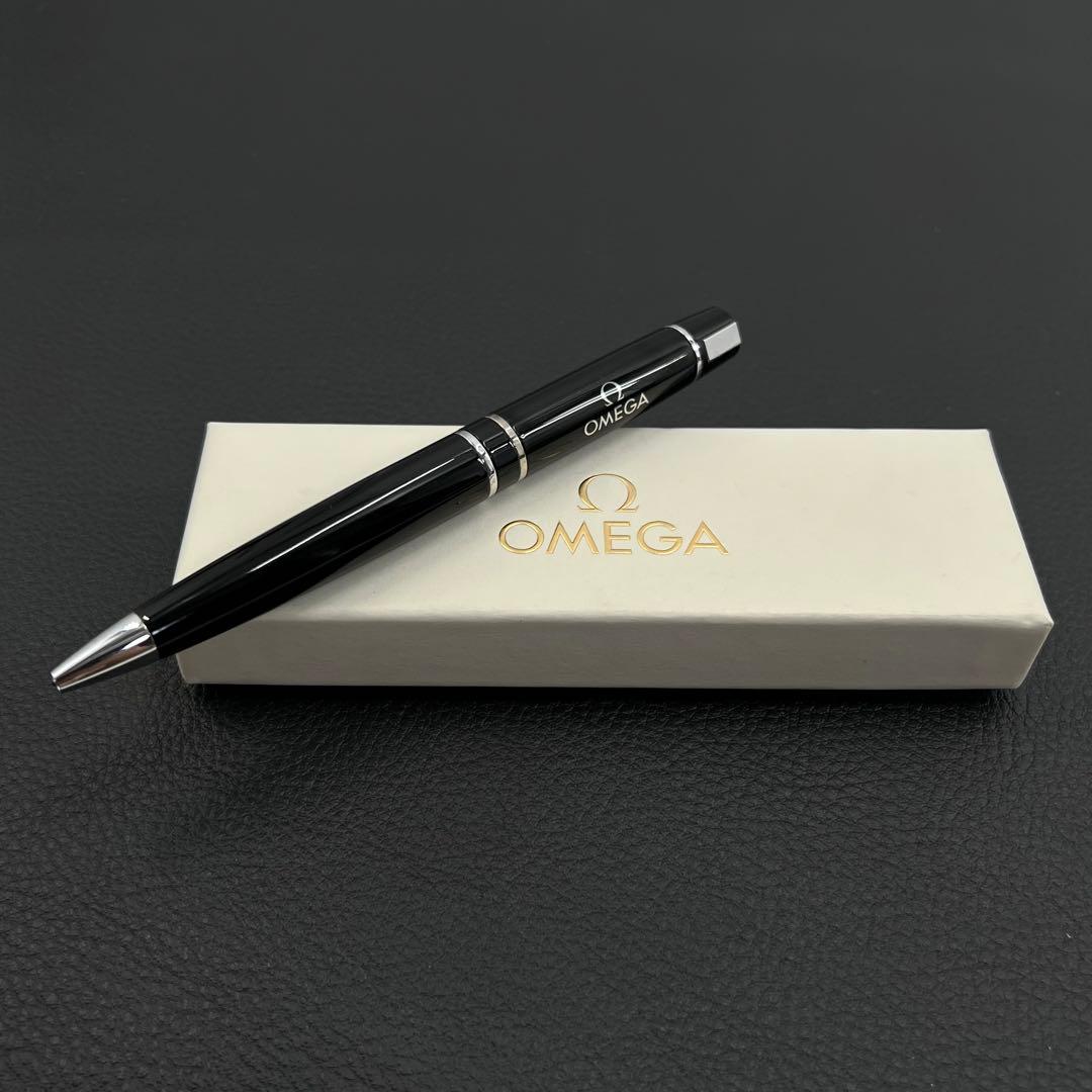 箱付 OMEGA オメガ ボールペン ブラック シルバー ロゴ
