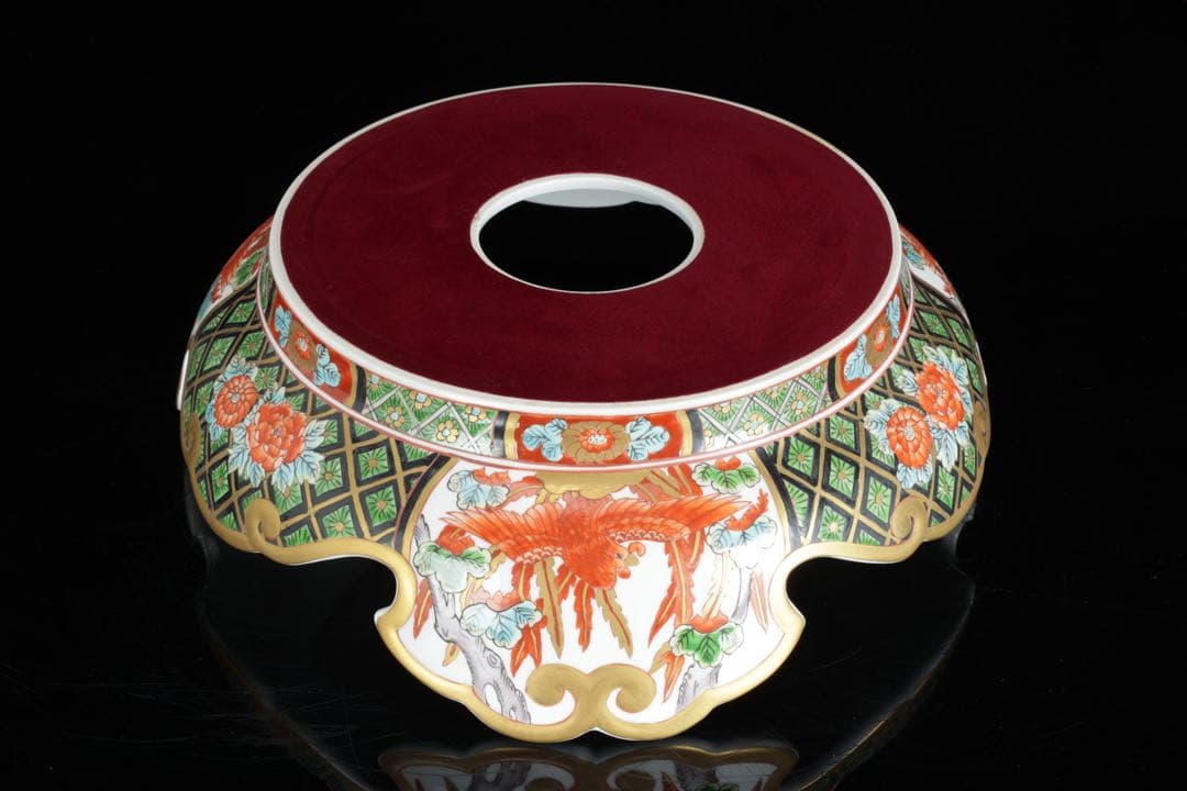 有田焼 耕右衛門 染錦窓絵鳳凰花尽之図 獅子摘蓋特大三段壺 沈香壺 飾壷 86㎝