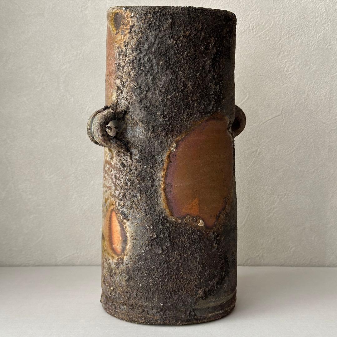 松井與之 備前 花器 二度焼き 花入 共箱