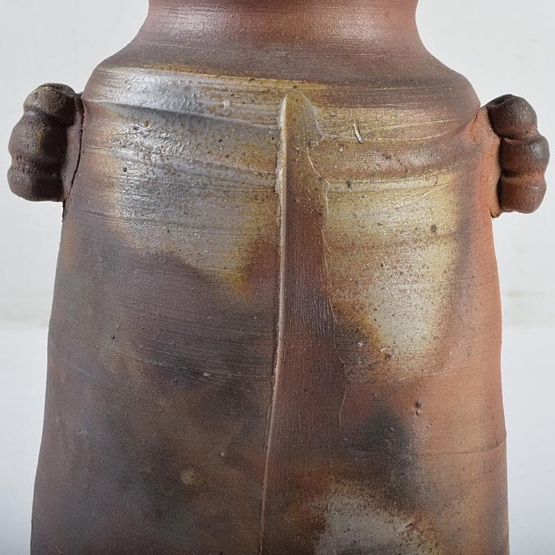 備前焼　金重窯　金重陶弘造　耳付花入　堀内宗完(兼中斎)極め箱　M　R9453