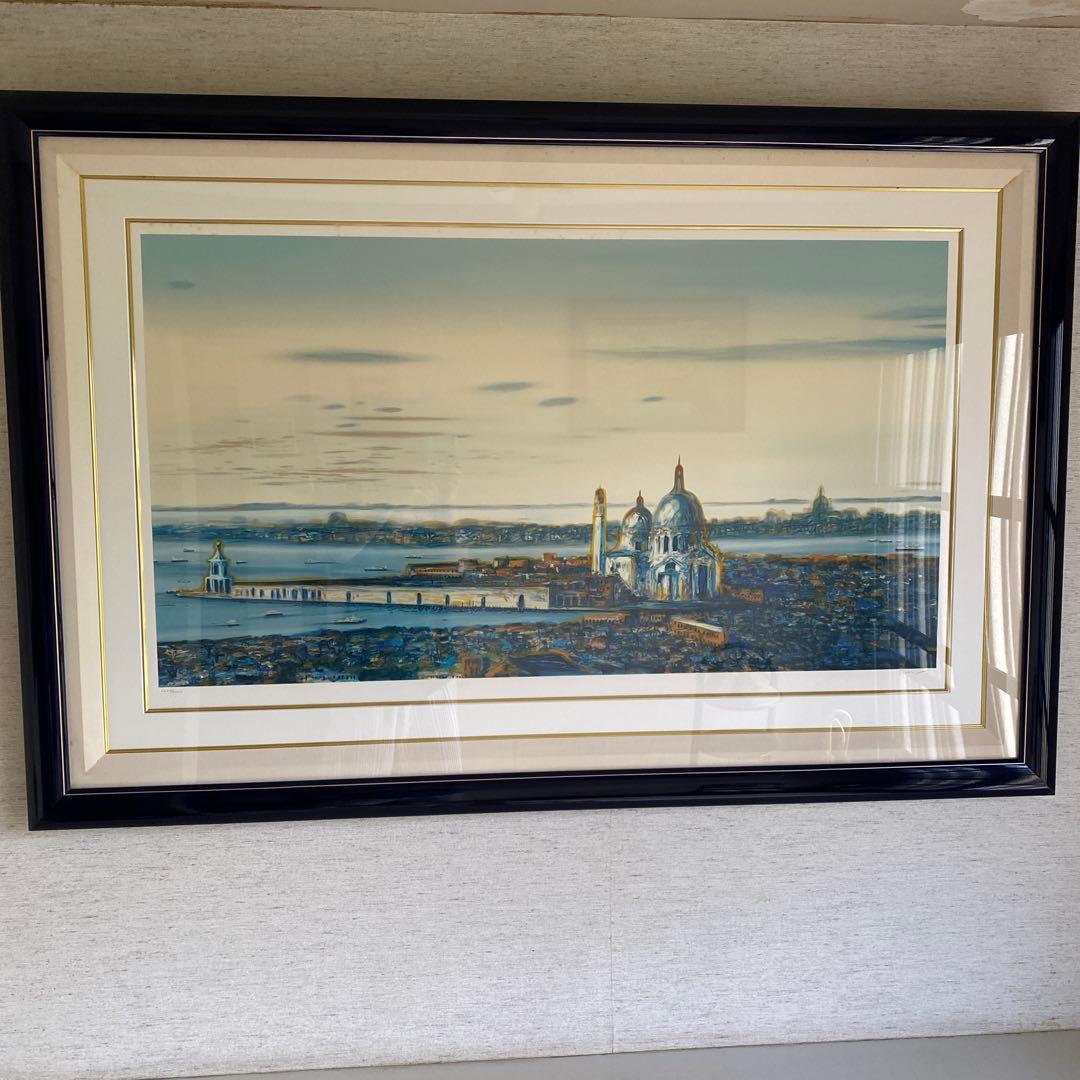 ベニスの思い出　ヒロヤマガタ　シルクスクリーン 風景画 大きめ 黒フレーム