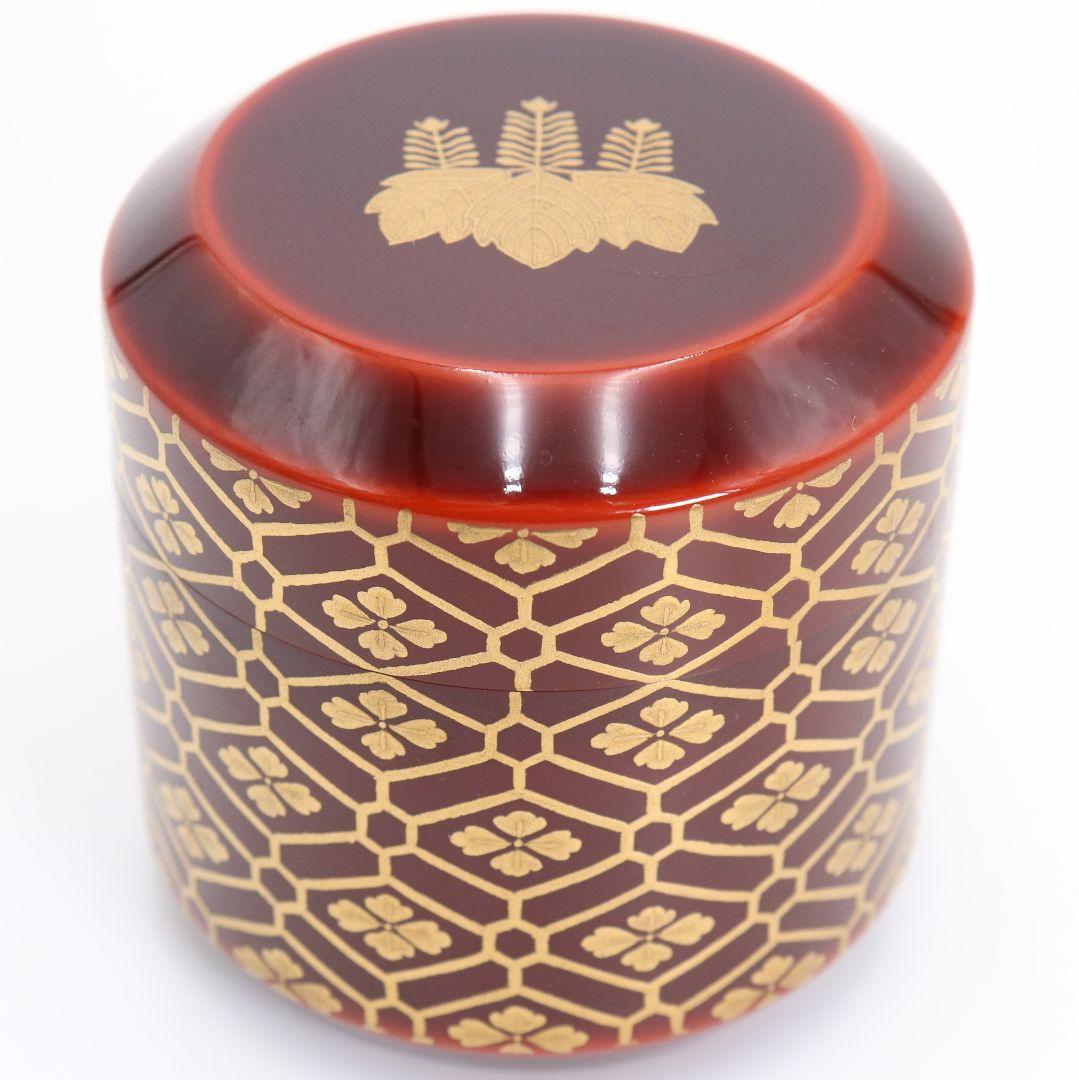 清瀬一光作 小紋菊桐蒔絵 雪吹 薄茶器 金梨子地 茶道具 共箱　ST950