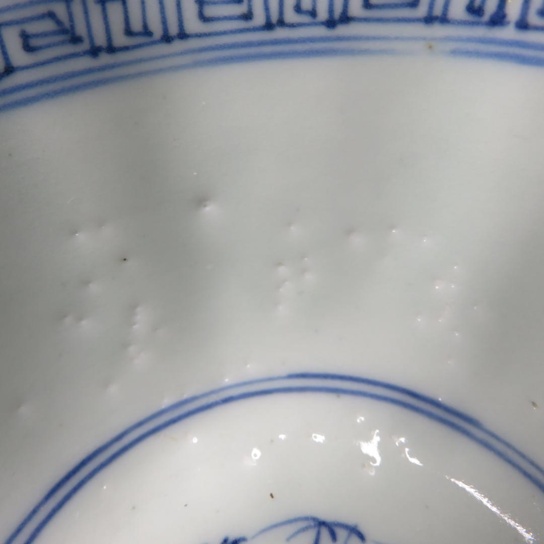 蕎麦猪口 5ケ 染付 向付 線画 古伊万里 窯傷 松竹梅 花文様