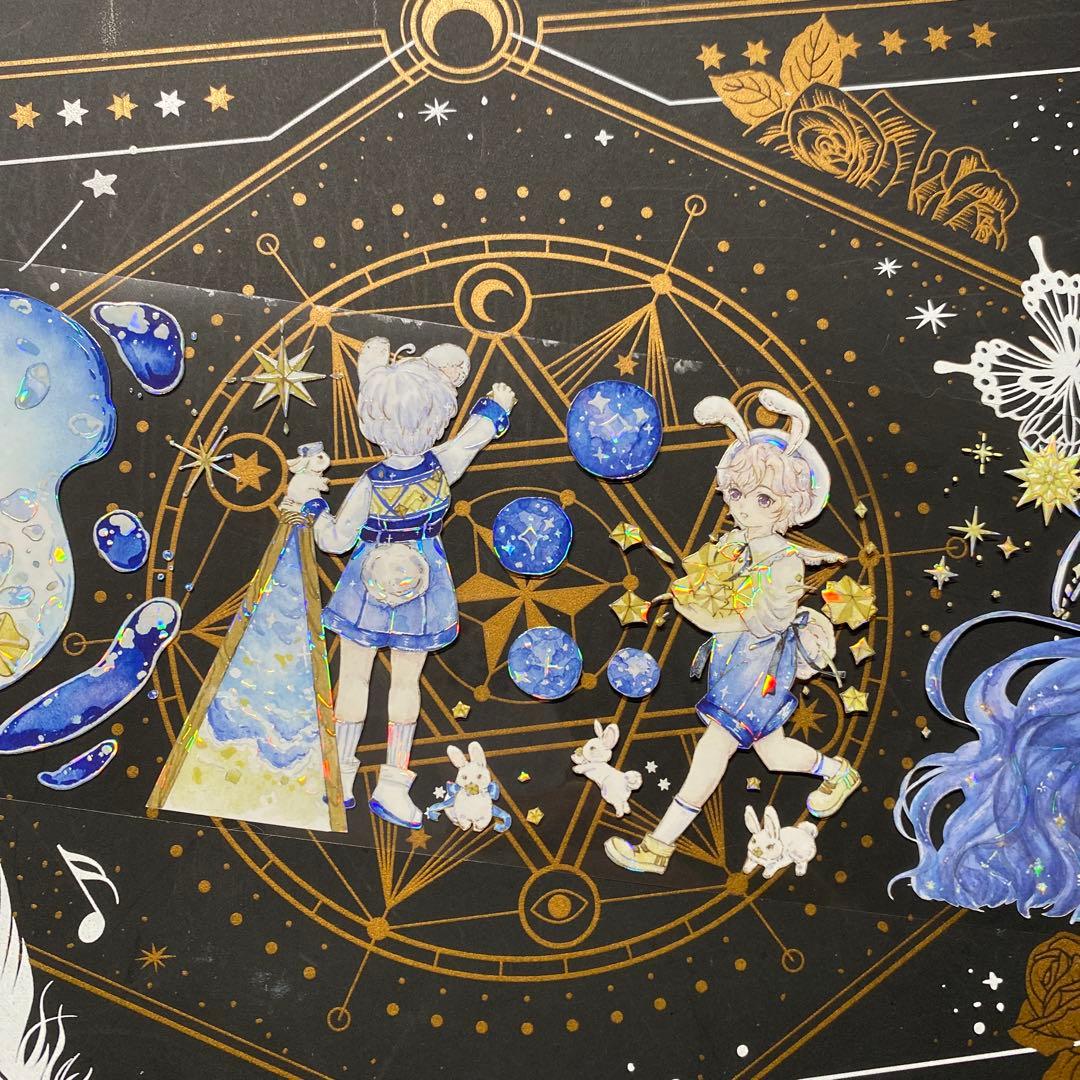 【9220】海外　マステ　中古巻　貝殻光マスキングテープ　人物系　星　夜　雲