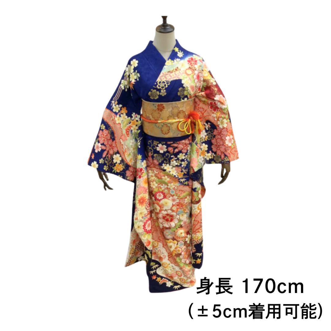 ≪早い者勝ち≫【お得品】 振袖セット 成人式 正絹 古典柄 青 S*32 ●