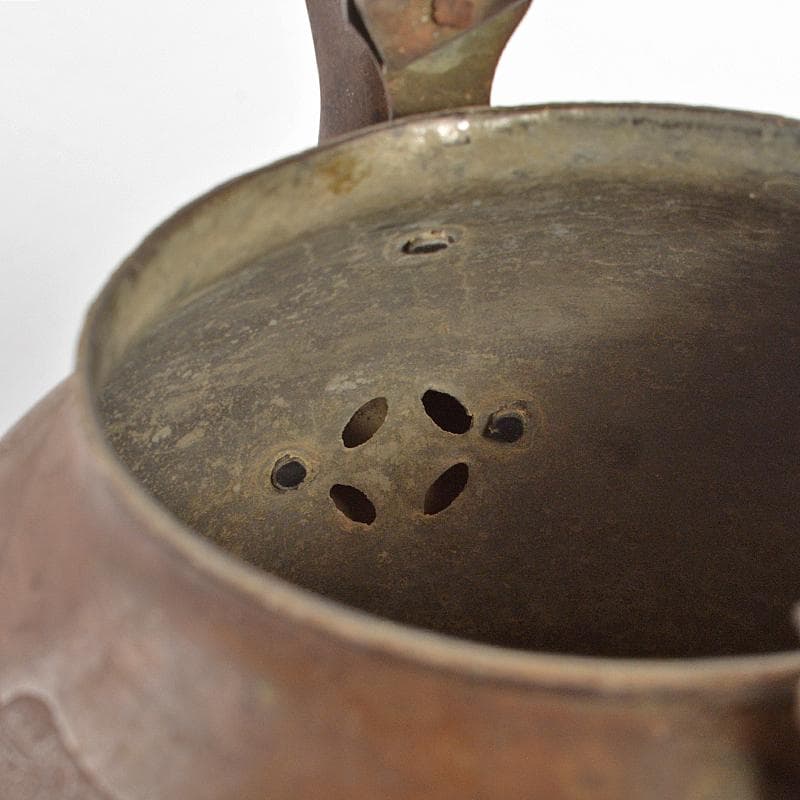 えびけん　煎茶道具　銅製漢詩山水梅文湯沸し　薬缶　時代箱付　M　R6738