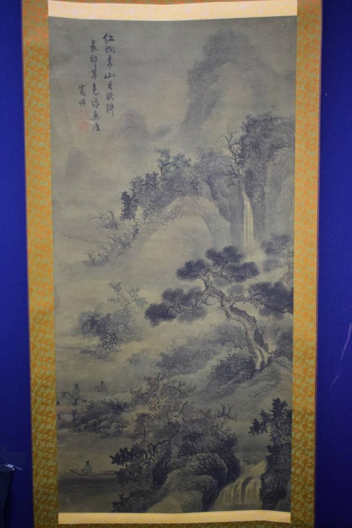 真作/寛保/高士/乗馬画賛/釣人舟画賛/大幅/中国画/布袋屋掛軸HJ-518