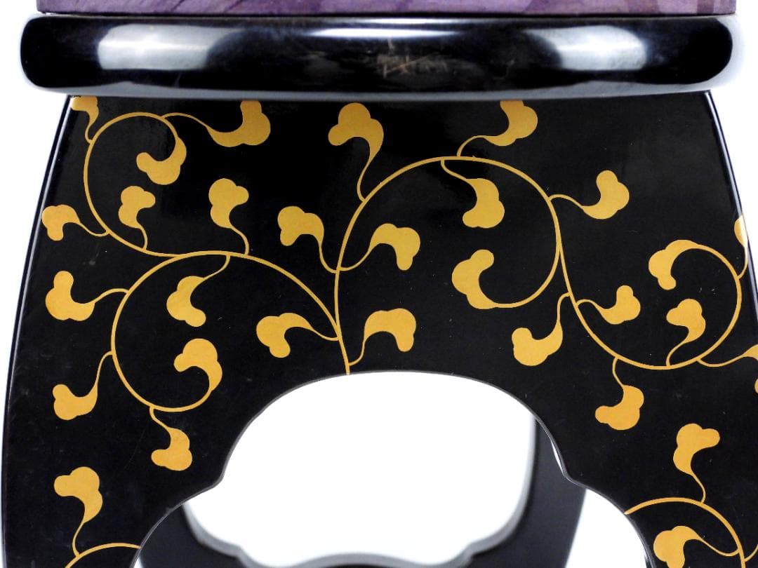 時代物 唐草金蒔絵 脇息 肘置 黒塗 木製