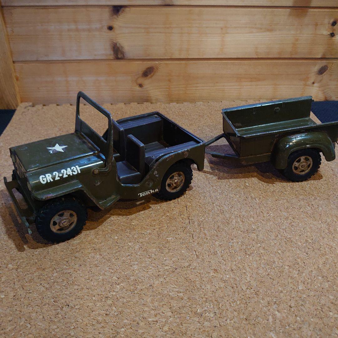 Tonka Jeep ブリキ ミニカー トレーラー付き