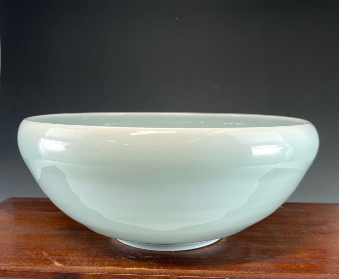 【茶道具】快山窯　塚本快示造　青青磁菓子鉢（共箱）