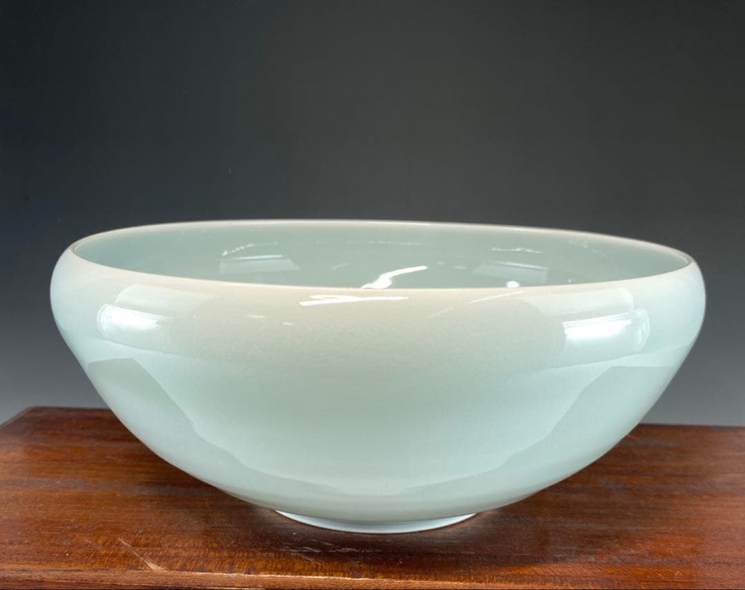 【茶道具】快山窯　塚本快示造　青青磁菓子鉢（共箱）