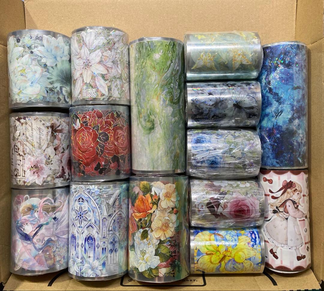 【セール❹】15本巻セット貝殻光PETマスキングテープ　人物/動物/お花/装飾系