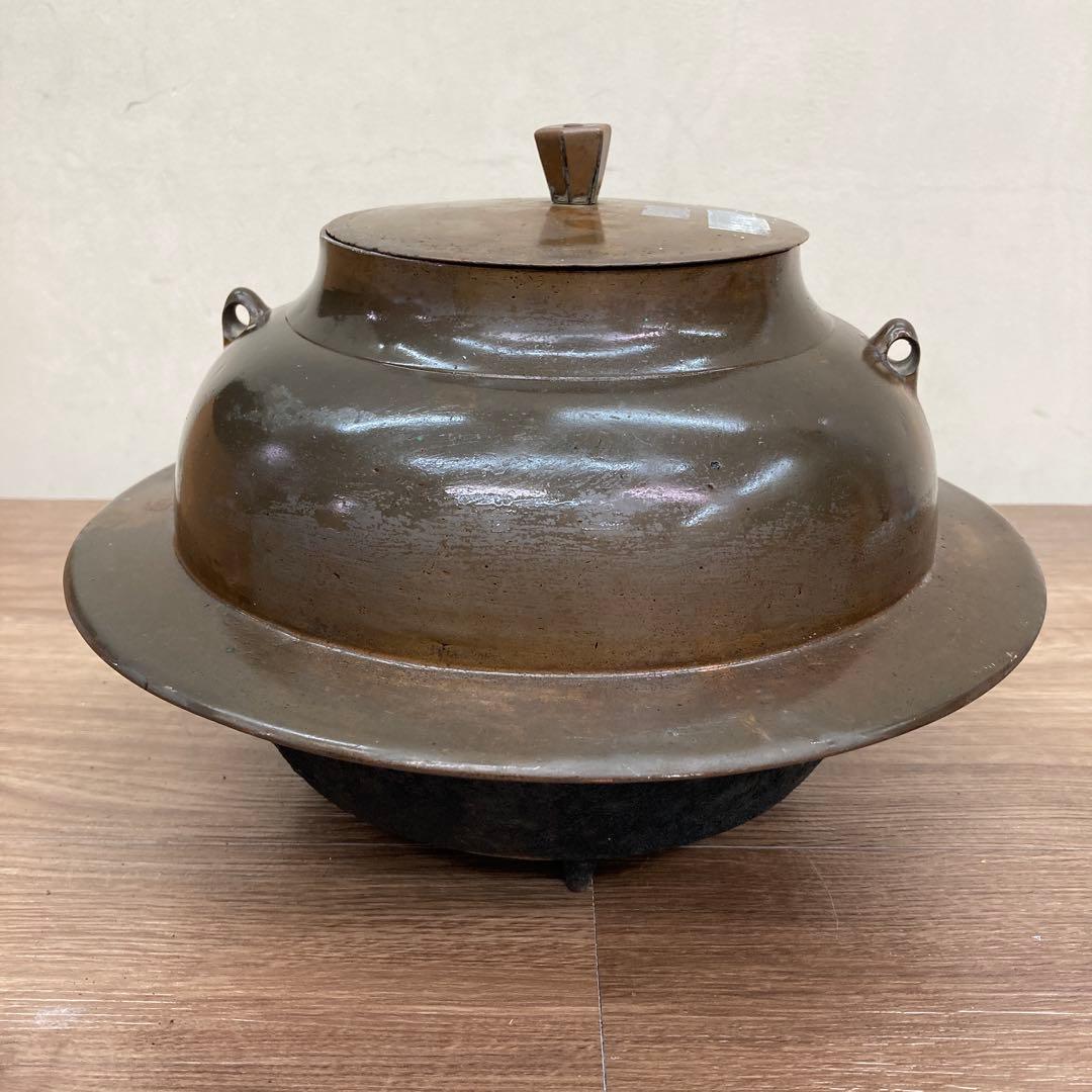 E-1 【アンティーク】茶道具 羽釜 茶釜 鉄釜 時代物 趣 古い茶釜（羽釜）