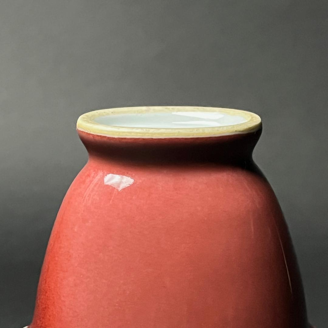 辰砂 双獣耳瓶 大清康煕年製 款 中国美術 古玩 SN25