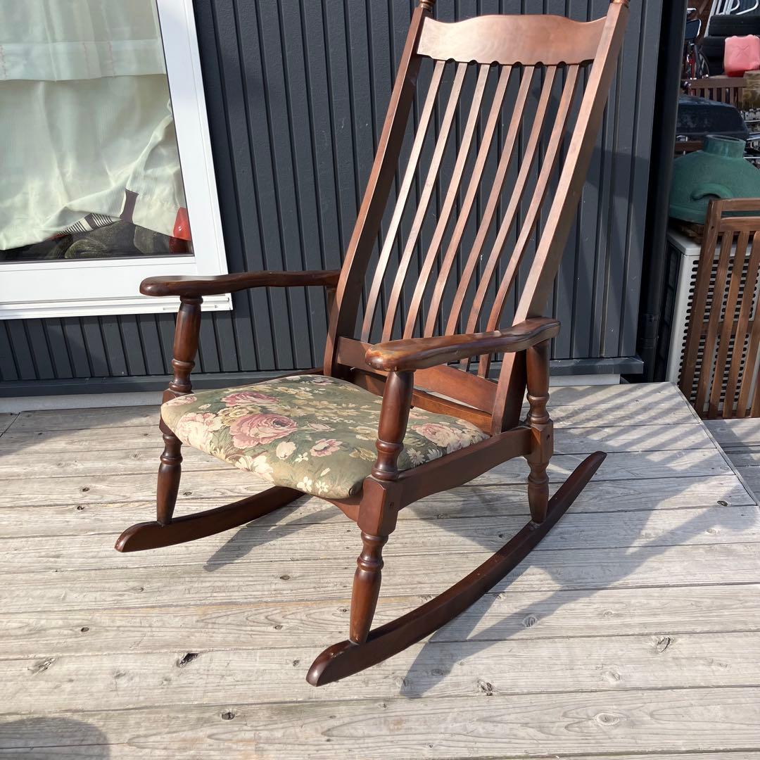 昭和レトロ ヴィンテージ 花柄 木製ロッキングチェア アームチェア 古道具古家具