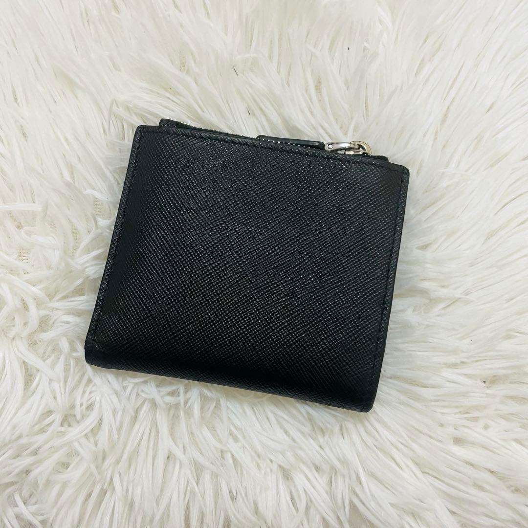 極美✨PRADA 二つ折り財布 サフィアーノレザー 三角ロゴ ブラック
