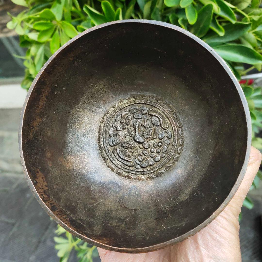 銅細工 花開纏枝銅碗 茶道 置物 装飾品 工芸品 美術品